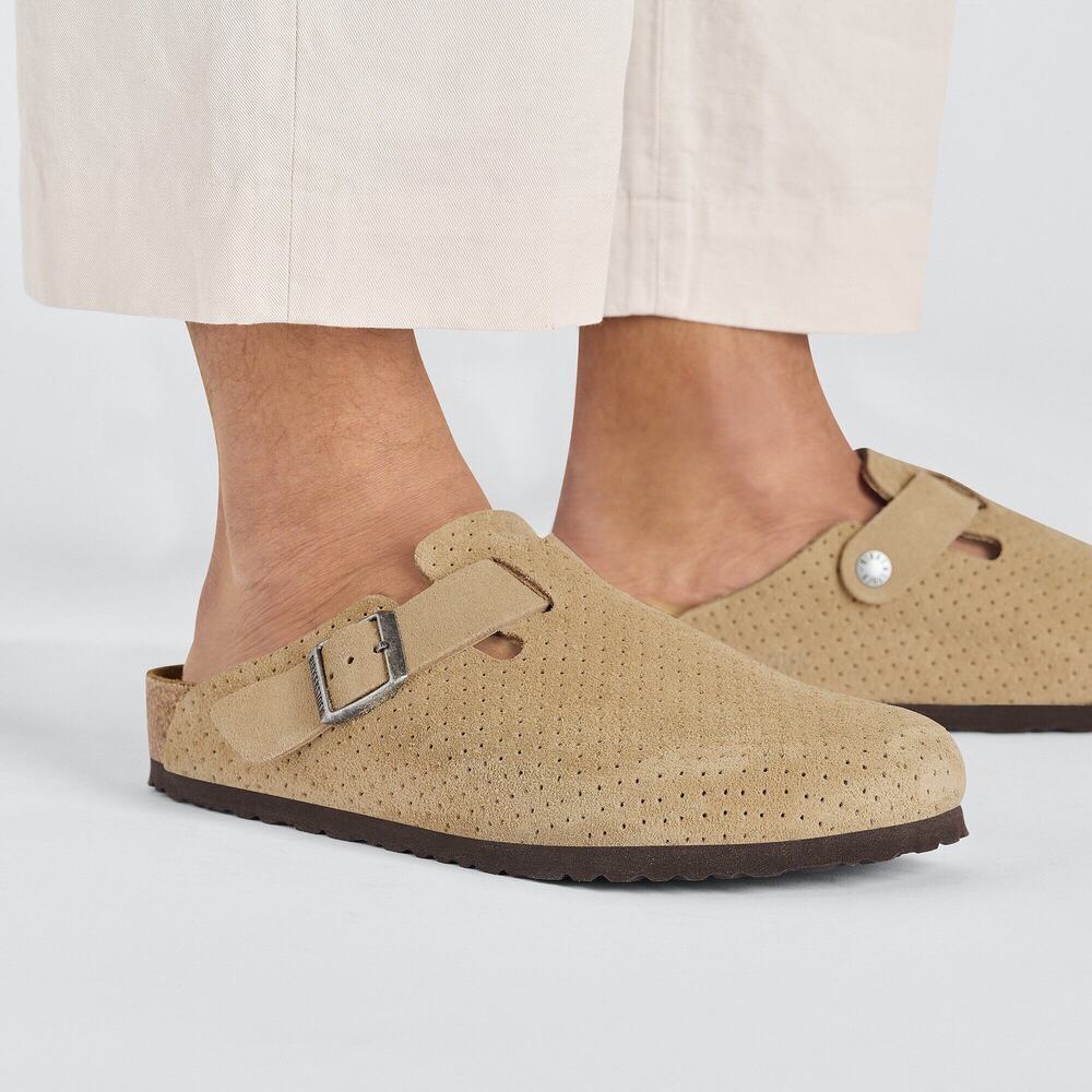 NEW Birkenstock Boston Emboss Dots New Beige Suede Clogs 42 Narrow Fit Comfort - Picture 7 of 16